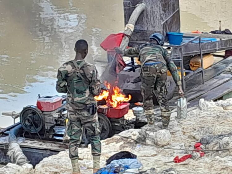 Anti-Galamsey Taskforce Strikes Hard: Burns Down Illegal Mining Camp, 12 Excavators Seized, in Offin Shelter Belt Reserve