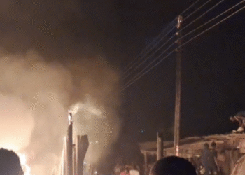 Fire outbreak at Madina Ritz Junction involving multiple Wooden Structures